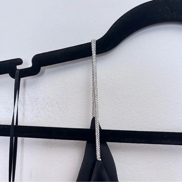 H&M Black Satin Asymmetrical One Shoulder Rhinestone Jeweled Strap Jumpsuit NWT - Picture 11 of 14